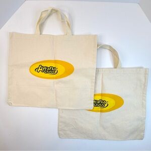 Lot of 2 Awana Clubs Canvas Tote Bags with Yellow Logo